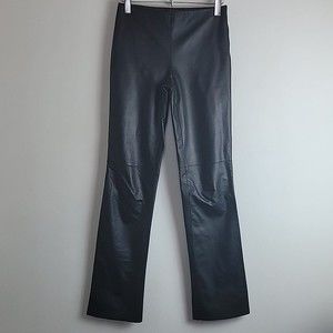 Kenneth Cole Black Leather Mid Rise Bootcut Pant Sz 0 Moto Biker Rodeo